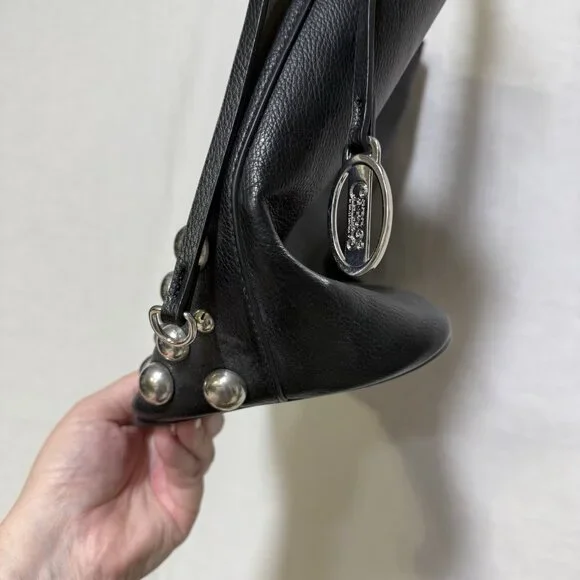 Carlos Santana Womens Purse Shoulder Bag Black Faux Leather Studded Bottom Studs - Picture 3 of 8